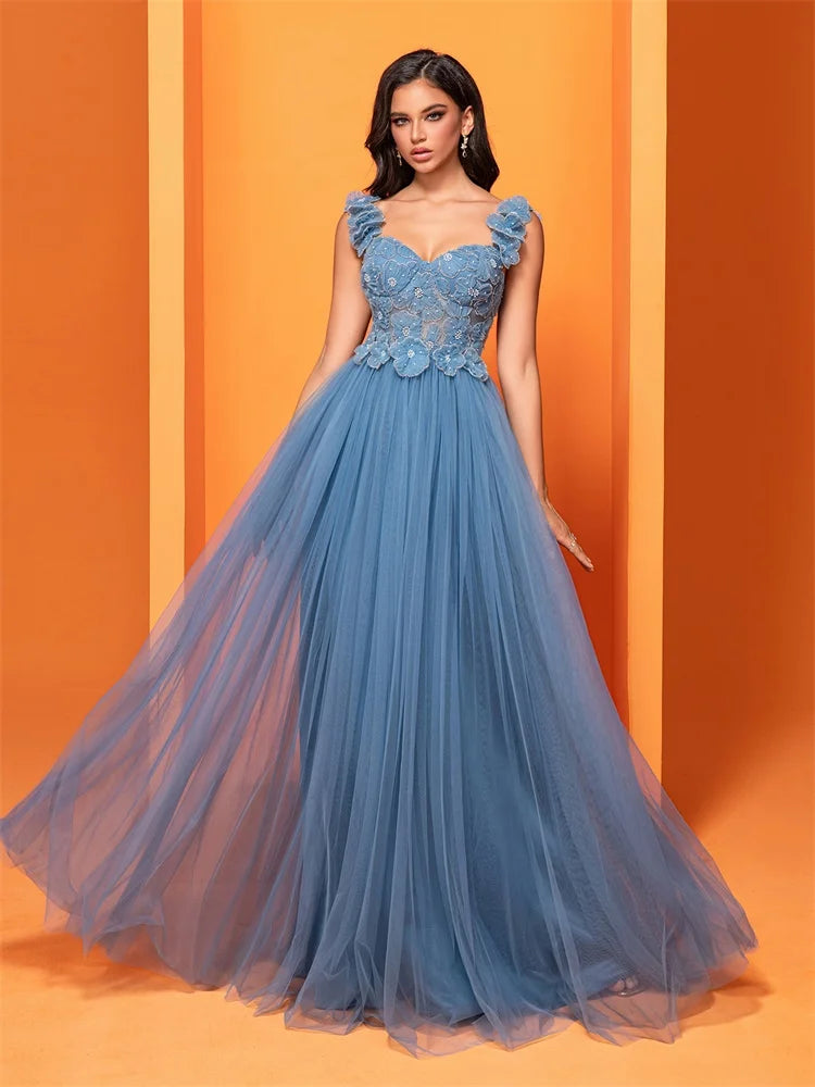 BluePlum Backless Blue Tulle Bridesmaid Dress - Luxury Gown | Blue Plum - Blue Plum