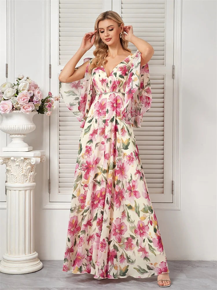 BluePlum Luxury Chiffon Flare Sleeve Chroma Evening Dresses Elegant Fashion Women Dress Formal Wedding Bridesmaid Party Gowns | Blue Plum - Blue Plum