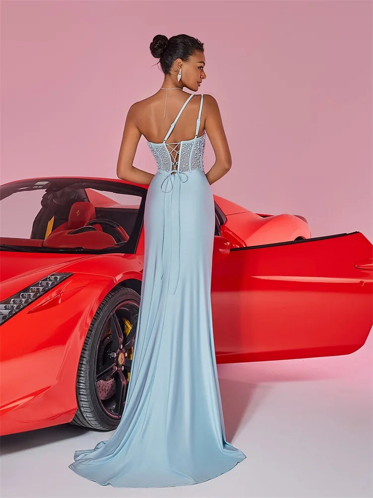 Luxurious Blueplum Oblique Shoulder Evening Gown 2025 | Blue Plum - Blue Plum