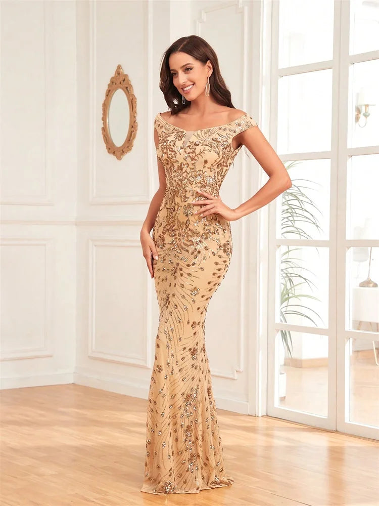 BLUEPLUM Sleeveless Gold Sequin Formal Evening Dress | Blue Plum - Blue Plum