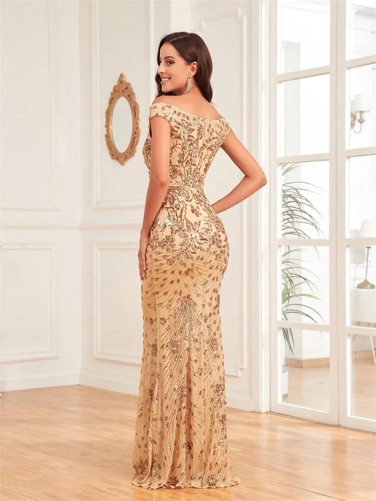 BLUEPLUM Sleeveless Gold Sequin Formal Evening Dress | Blue Plum - Blue Plum