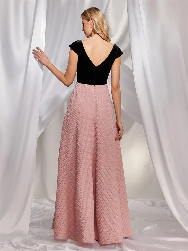 BluePlumB Plus Size Elegant V-back Formal Evening Dress For Women Luxury 2024 V-neck Party Dress Prom Long Pink Cocktail Gowns | Blue Plum - Blue Plum