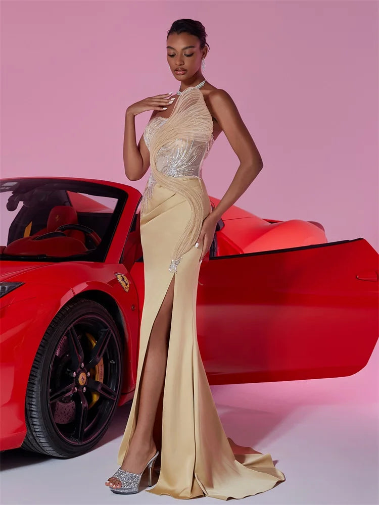 BLUEPLUM Gold Sequin Tube Top Evening Gown | Blue Plum - Blue Plum
