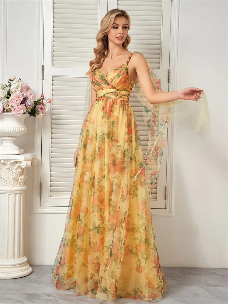 Yellow V-Neck Evening Dress - BLUEPLUM Luxury | Blue Plum - Blue Plum