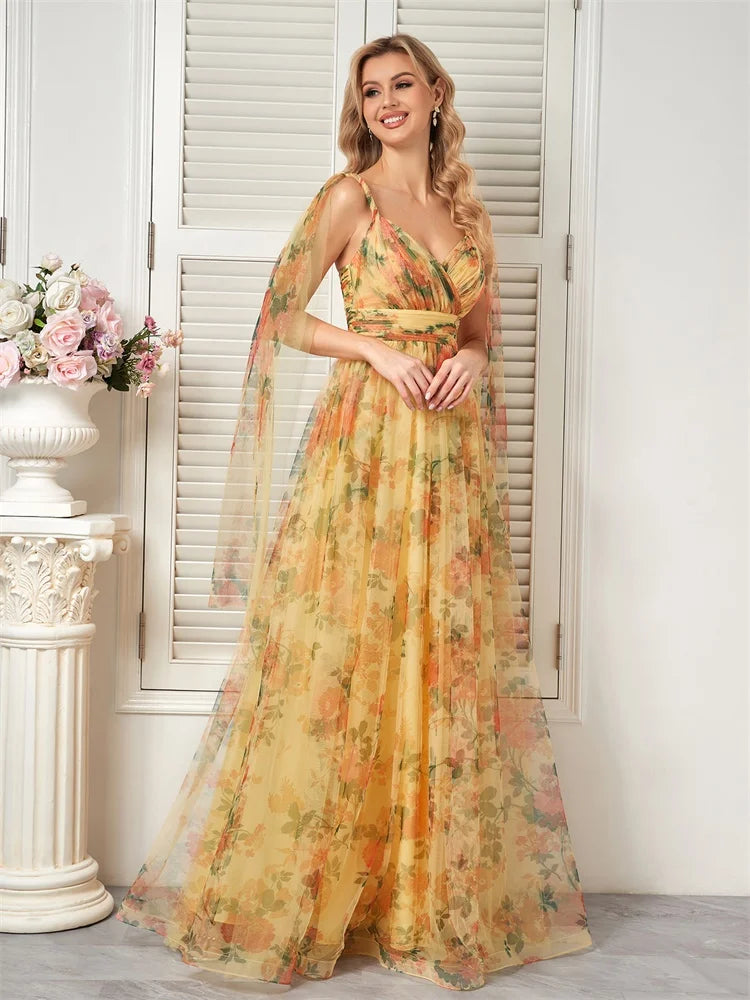 Yellow V-Neck Evening Dress - BLUEPLUM Luxury | Blue Plum - Blue Plum