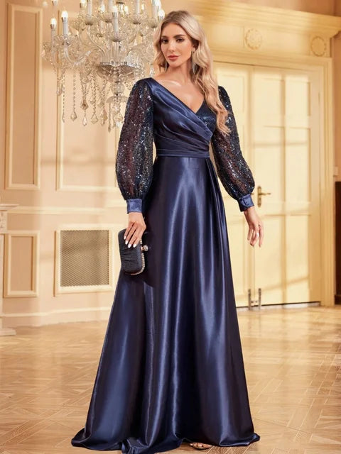 BLUEPLUM Gold Sequin V-Neck Maxi Evening Dress | Blue Plum - Blue Plum