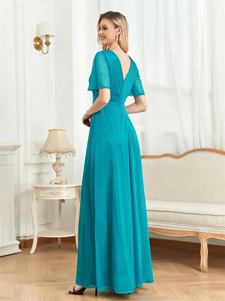Sparkling Sapphire V-Neck Evening Gown | Blue Plum - Blue Plum