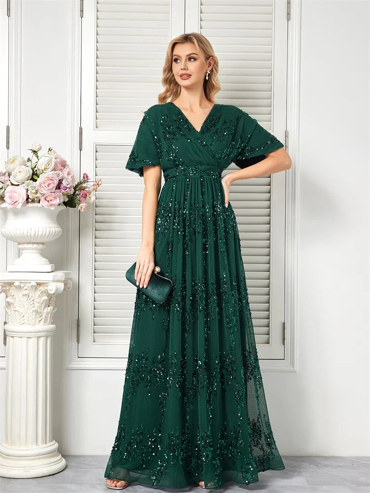 Sparkling Green Short Sleeve Evening Dress | Blue Plum - Blue Plum