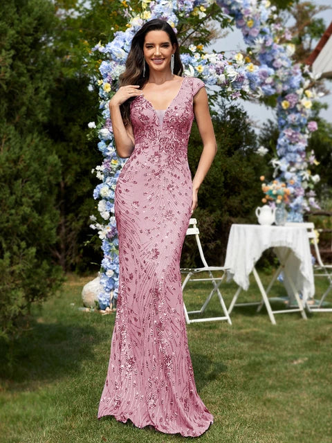 Elegant Green Sequin Mermaid Evening Dress | Blue Plum - Blue Plum