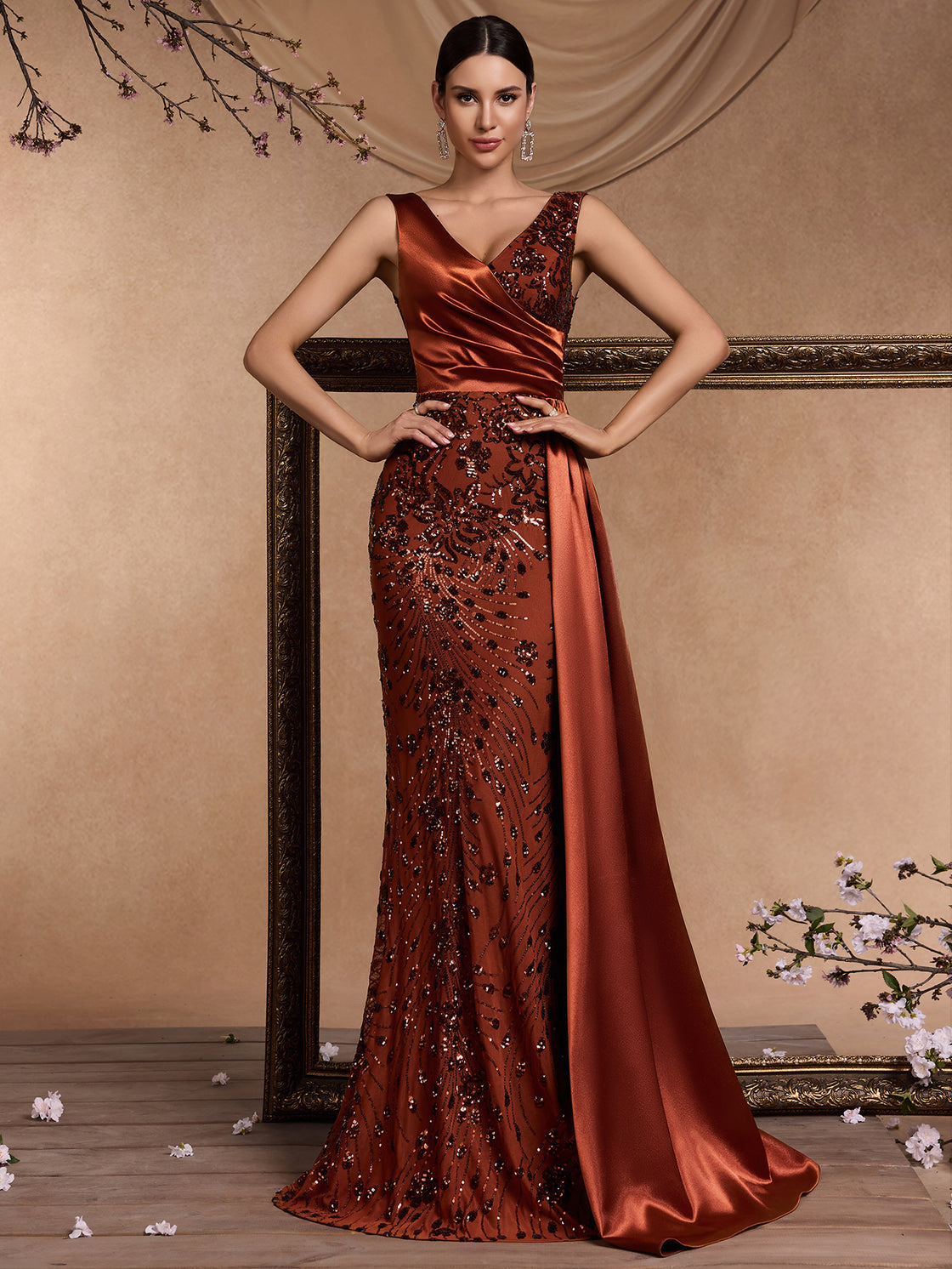 Ladies in spring and summer, elegant and high-quality sequin patchwork, well-fitting V-neck, sleeveless, with a luxurious and elegant demeanor| Blue Plum