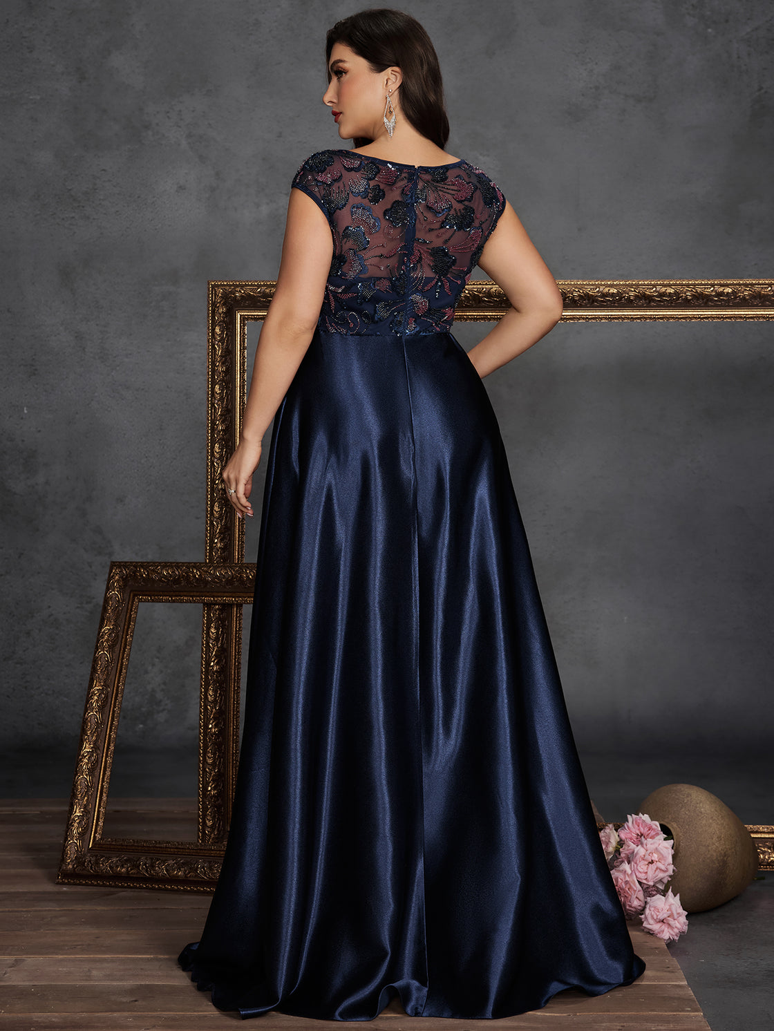 Spring and summer large-sized long elegant sequin patchwork satin round-neck sleeveless ball dress- BLUEPLUM Luxury | Blue Plum