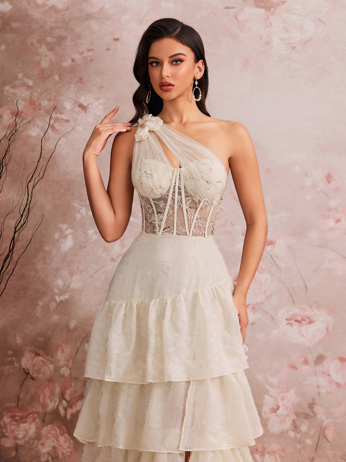 Women's corset, fishbone handcrafted 3D floral embroidery sequin, off-the-shoulder seam A-line sexy dress, adjustable shoulder straps, suitable for different body types | Blue Plum