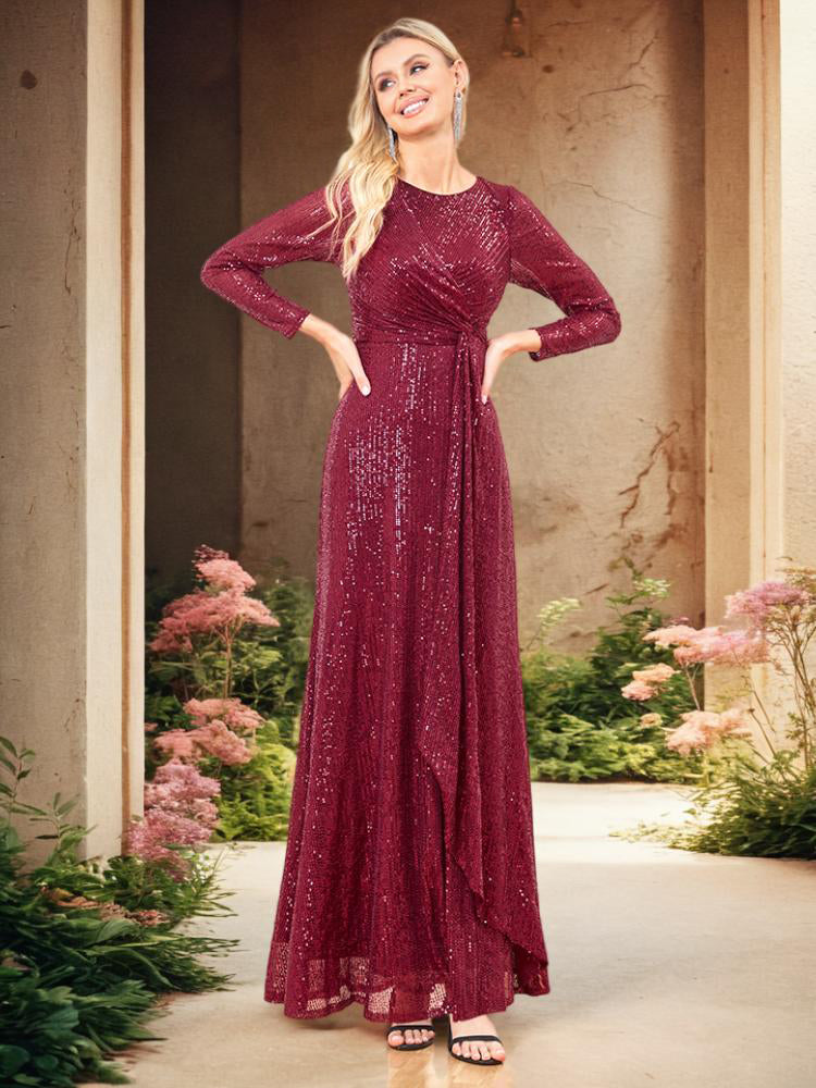 BluePlum Luxury Long Sleeve O-Neck Evening Dress 2024 Elegant Party Women Wedding Sequins For Female Blue Prom Cocktail Dresses | Blue Plum