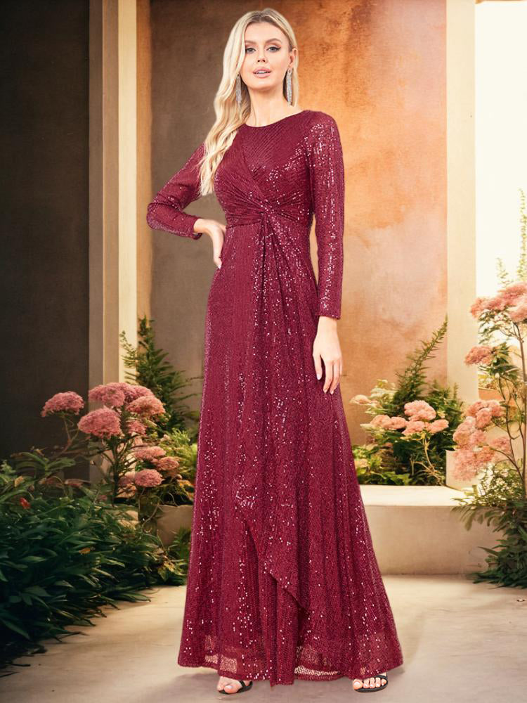 BluePlum Luxury Long Sleeve O-Neck Evening Dress 2024 Elegant Party Women Wedding Sequins For Female Blue Prom Cocktail Dresses | Blue Plum