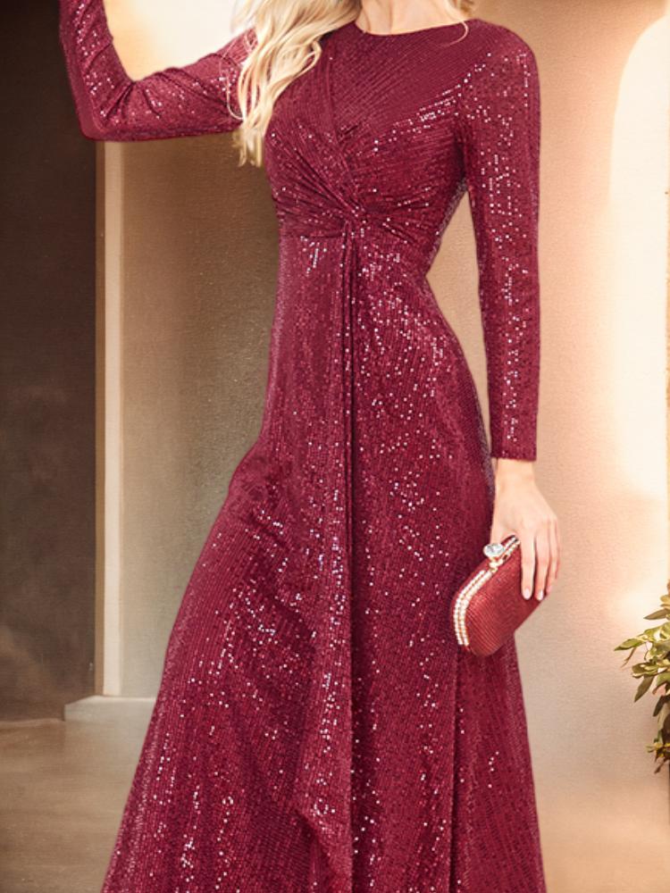BluePlum Luxury Long Sleeve O-Neck Evening Dress 2024 Elegant Party Women Wedding Sequins For Female Blue Prom Cocktail Dresses | Blue Plum
