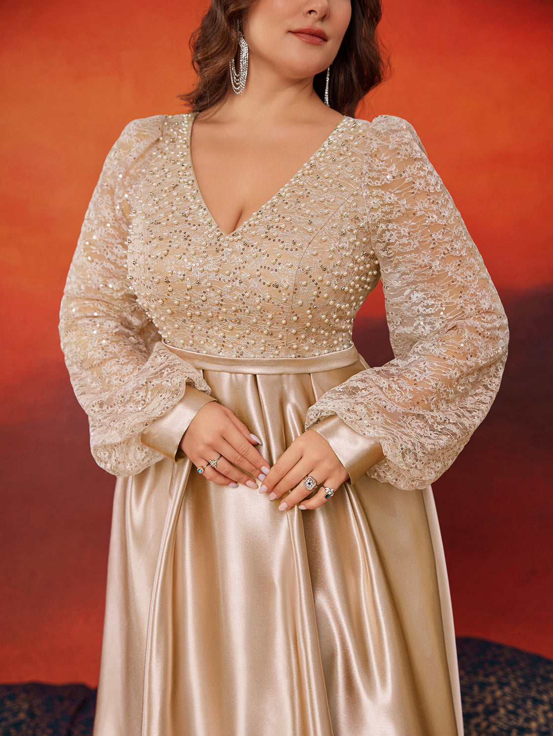 BluePlum Plus Size Gold Sequins V-Neck Evening Dress | Blue Plum