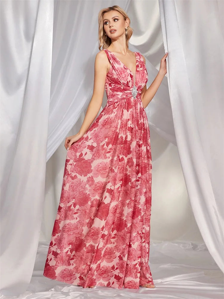 Luxury Luxury Chiffon Pink V-Back Formal Evening Dresses Long 2024 Women Wedding Bridesmaid Party Dress Gowns Cocktail Prom | Blue Plum - Blue Plum