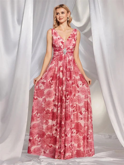 Luxury Luxury Chiffon Pink V-Back Formal Evening Dresses Long 2024 Women Wedding Bridesmaid Party Dress Gowns Cocktail Prom | Blue Plum - Blue Plum