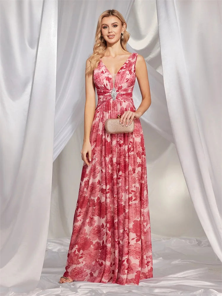 Luxury Luxury Chiffon Pink V-Back Formal Evening Dresses Long 2024 Women Wedding Bridesmaid Party Dress Gowns Cocktail Prom | Blue Plum - Blue Plum