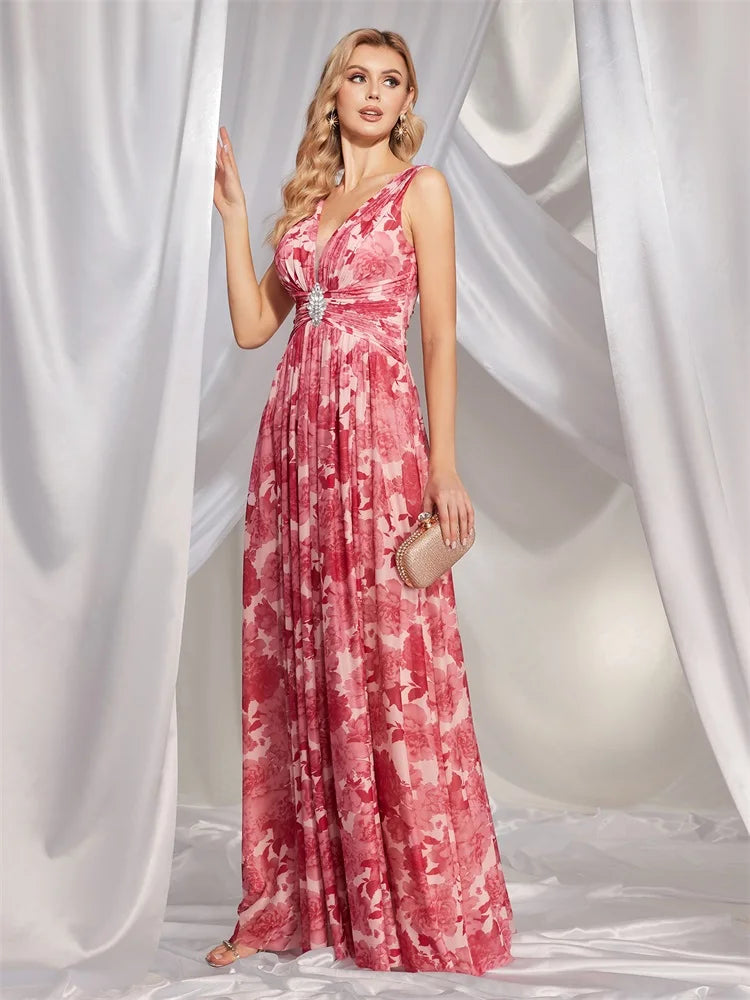 Luxury Luxury Chiffon Pink V-Back Formal Evening Dresses Long 2024 Women Wedding Bridesmaid Party Dress Gowns Cocktail Prom | Blue Plum - Blue Plum