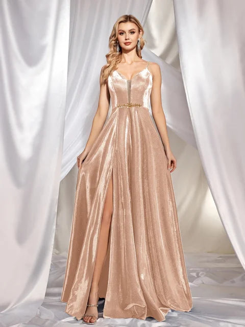 BluePlum Luxury Gold Suspenders Evening Dresses Elegant Women Off Shoulder Cocktail Wedding Party Prom Mermaid Dress Long Gown | Blue Plum - Blue Plum